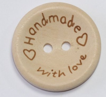 1 Knopf aus Holz 25 mm "Handmade with love"