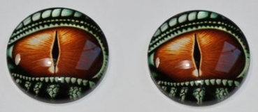 1 Paar Augen Glaslinsen Drache mit Augenlid zum Aufkleben 20 mm bronze silber