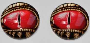 1 Paar Augen Glaslinsen Drache mit Augenlid zum Aufkleben 20 mm rot bronze