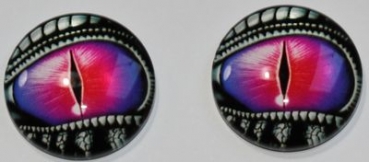 1 Paar Augen Glaslinsen Drache mit Augenlid zum Aufkleben 20 mm pink silber