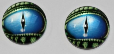 1 Paar Augen Glaslinsen Drache mit Augenlid zum Aufkleben 18 mm blau grün