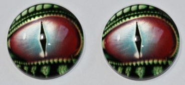 1 Paar Augen Glaslinsen Drache mit Augenlid zum Aufkleben 18 mm rot blau grün