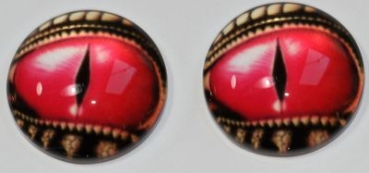 1 Paar Augen Glaslinsen Drache mit Augenlid zum Aufkleben 18 mm rot bronze
