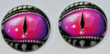 1 Paar Augen Glaslinsen Drache mit Augenlid zum Aufkleben 18 mm pink silber