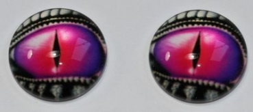 1 Paar Augen Glaslinsen Drache mit Augenlid zum Aufkleben 14 mm pink silber