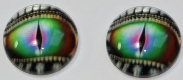 1 Paar Augen Glaslinsen Drache mit Augenlid zum Aufkleben 14 mm bunt silber