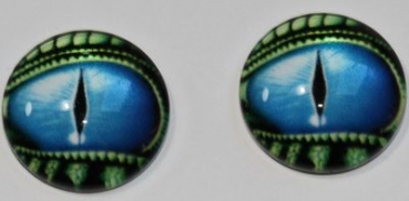 1 Paar Augen Glaslinsen Drache mit Augenlid zum Aufkleben 14 mm blau grün
