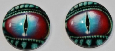 1 Paar Augen Glaslinsen Drache mit Augenlid zum Aufkleben 14 mm blau rot blau