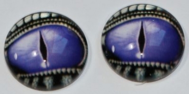 1 Paar Augen Glaslinsen Drache mit Augenlid zum Aufkleben 14 mm purple silber