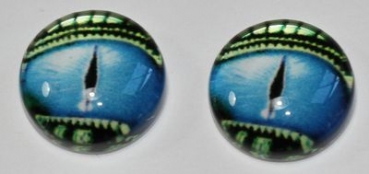 1 Paar Augen Glaslinsen Drache mit Augenlid zum Aufkleben 10 mm blau grün
