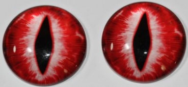 1 Paar Augen Glaslinsen Katze/Drache zum Aufkleben 25 mm rot weiß