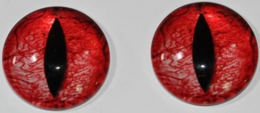1 Paar Augen Glaslinsen Katze/Drache zum Aufkleben 25 mm rot weiß
