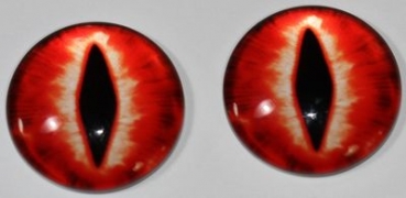 1 Paar Augen Glaslinsen Katze/Drache zum Aufkleben 18 mm orangerot schwarz