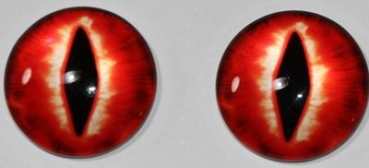 1 Paar Augen Glaslinsen Katze/Drache zum Aufkleben 16 mm orangerot weiß