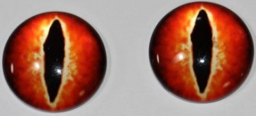 1 Paar Augen Glaslinsen Katze/Drache zum Aufkleben 16 mm rot orange schwarz