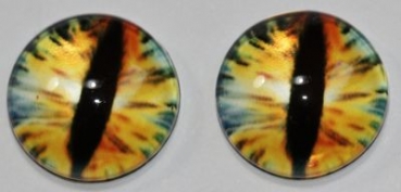 1 Paar Augen Glaslinsen Drache zum Aufkleben 12 mm orange grün