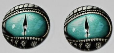 1 Paar Augen Glaslinsen Drache mit Augenlid zum Aufkleben 25 mm türkis silber
