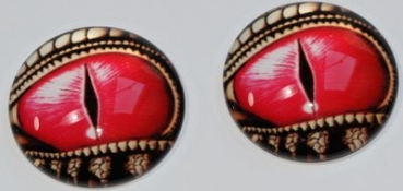 1 Paar Augen Glaslinsen Drache mit Augenlid zum Aufkleben 25 mm rot bronze