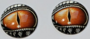 1 Paar Augen Glaslinsen Drache mit Augenlid zum Aufkleben 25 mm bronze silber