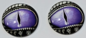 1 Paar Augen Glaslinsen Drache mit Augenlid zum Aufkleben 25 mm purple silber