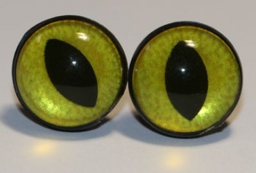 1 Paar Sicherheitsaugen 14 mm große geschlitzte Pupillen goldgrün schimmernd verschiedenfarbige Iris