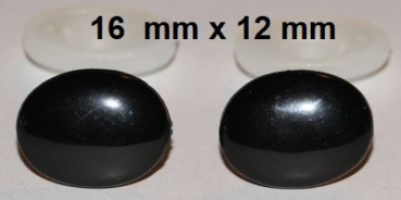 1 Paar 16 mm x 12 mm flach Sicherheitsaugen Knopfaugen schwarz oval
