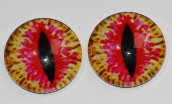 1 Paar Augen Glaslinsen zum Aufkleben 20 mm Drache rot gelb